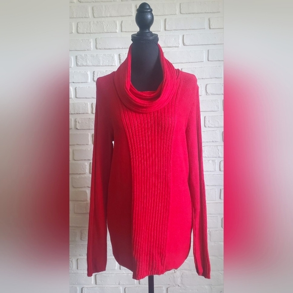 Jones New York Ribbed Knit Cowl Neck Sweater Red Size Large - Picture 12 of 12